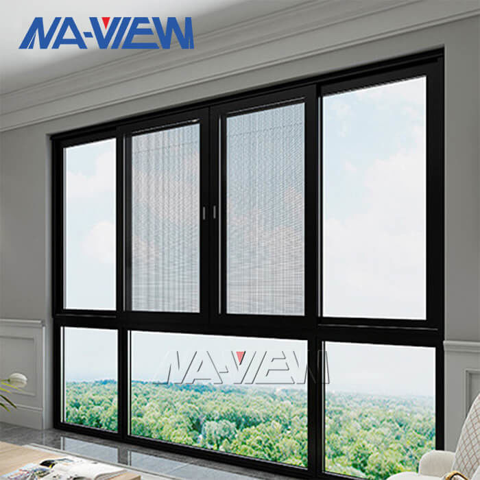 O quarto de Guangdong NAVIEW matizou a porta do preto do projeto do preço que desliza a janela de alumínio fornecedor